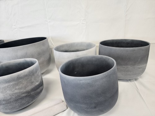 Moldavite Gem Fused 8"- 12" Set of 7 Chakra Quartz Crystal Singing Bowl Healing - Picture 5 of 6