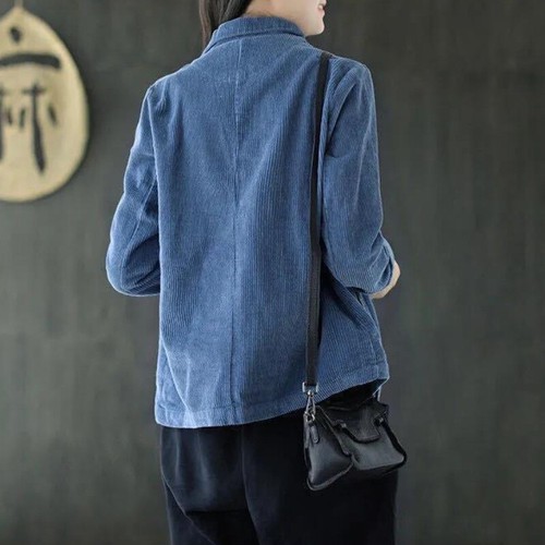 Lady Corduroy Suit Jacket Coat Loose Blazer Lapel Button Blouse Top Casual Baggy - Picture 9 of 15