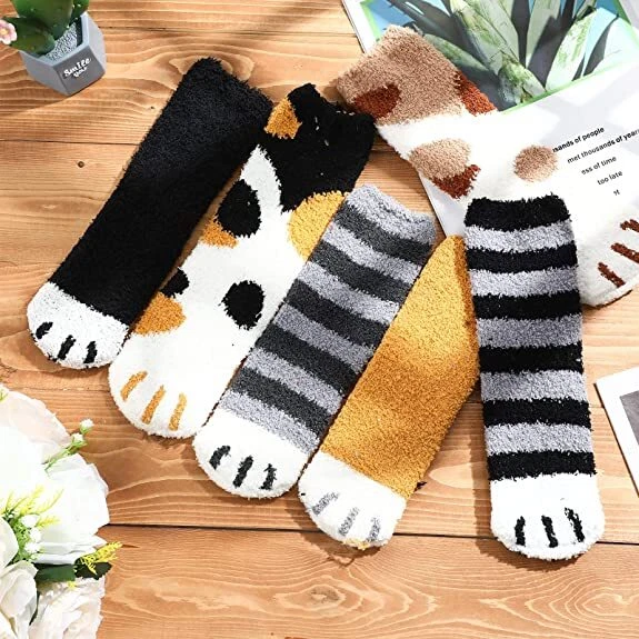 Mujeres Garras de Gato Suave Esponjoso Acogedor Cama Calcetines Informales Invierno Cálidos Regalo de Navidad Foto 2 de 4