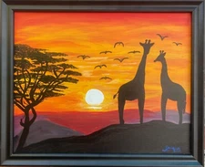 Framed Acrylic Art "Serengeti" by JLaveau on Canvas 16 X 20 in. Vibrant colors.