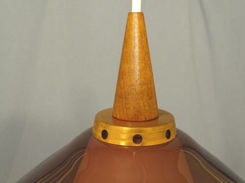 Lámpara colgante años 50 cristal teca mediados de siglo modernista danesa - Imagen 7 de 14