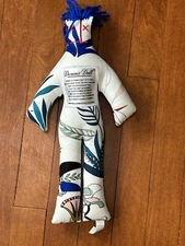 Original Dammit Doll 12” Cloth Stress Reliever White Floral Blue Hair