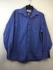 MICHAEL KORS Men's Cotton Long Sleeves 15.5 Med Blue stripes Dress Shirt