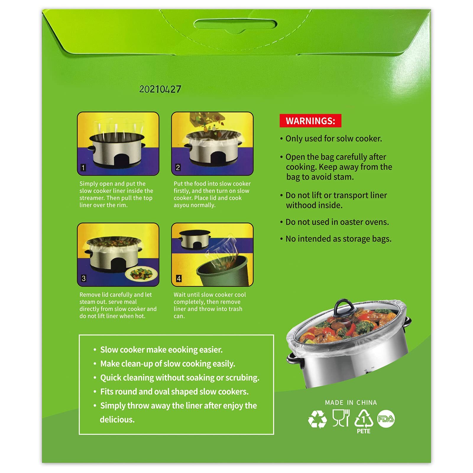 Slow Cooker Liners Disposable Cooking Bags Large Size Pot Liners Fit 4QT to 8...