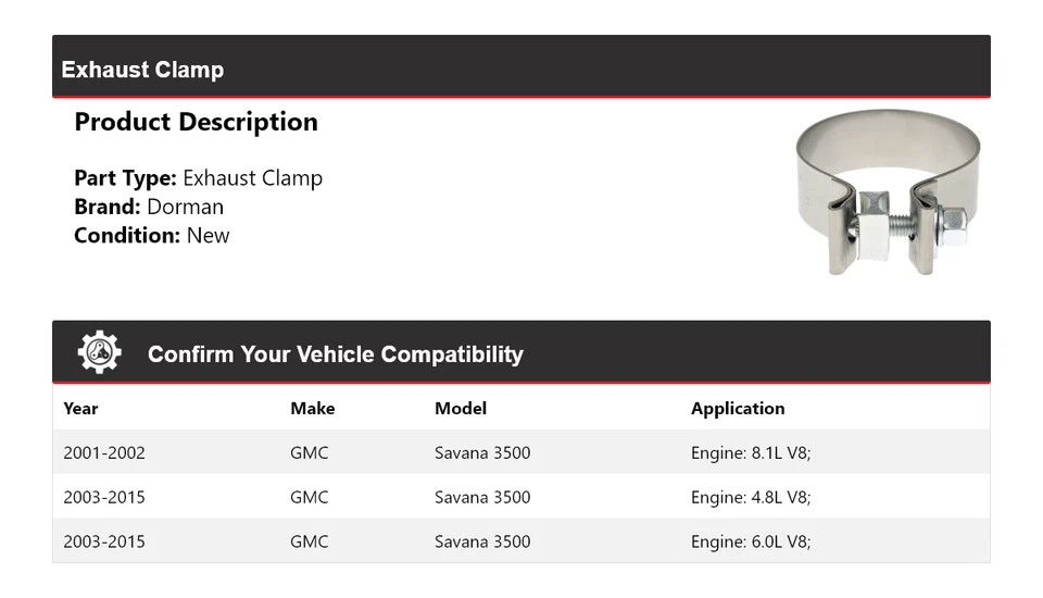 Abrazadera de escape Dorman para GMC Savana 3500 2001-2015 2002 2003 2004 2005 2006 2007 Foto 2 de 4
