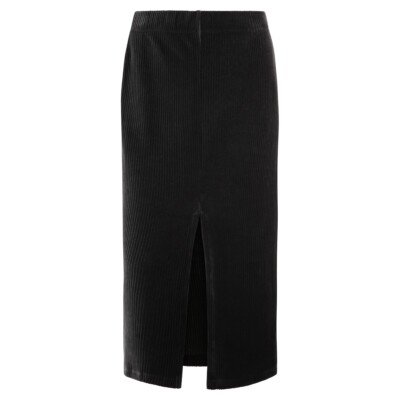 Rock midi Länge figurbetont grau Cord Schlitz Winter Soldout Damen Freizeit