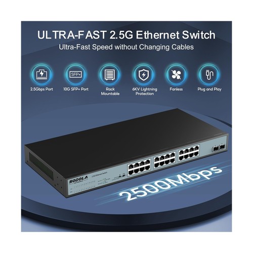 24 Port 2.5Gb Umanaged Switch,24X2.5G BASE-T Ports,2X10G SFP, 160Gbps Switchi... - Picture 3 of 9
