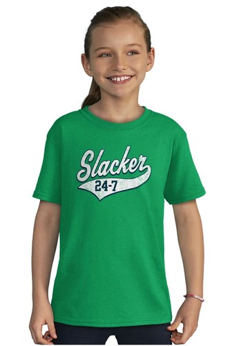 Funny Sarcastic Lazy Joke Slacker 24-7 Humor Youth Crewneck T Shirts Boy or Girl - Picture 5 of 9