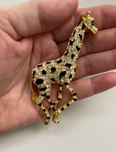 Giraffe Brooch Black Enamel and Goldtone with Clear Rhinestones Large - Picture 3 of 5