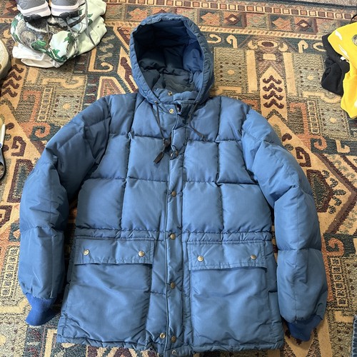 VTG Eddie Bauer Goose Down Jacket Men L Blue Hooded Puffer Parka
