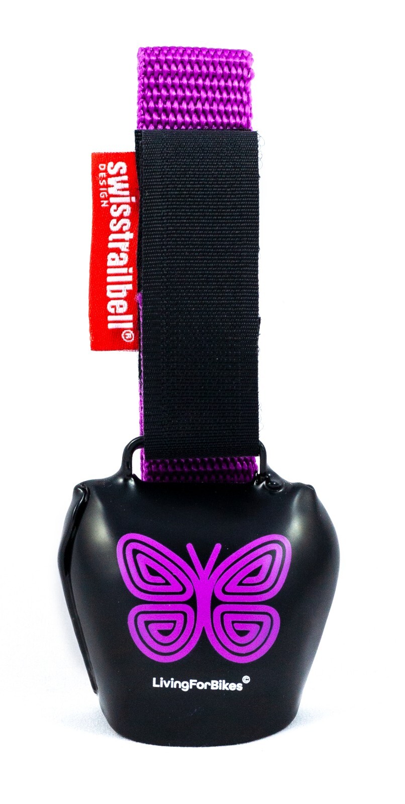 swisstrailbell Deep Black Lila Mariposa, lila Band, Fahrradklingel, Bike Bell