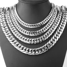 Fashion Chunky Men's Silver Stainless Steel Link Curb Chain Necklace 9mm-21mm
