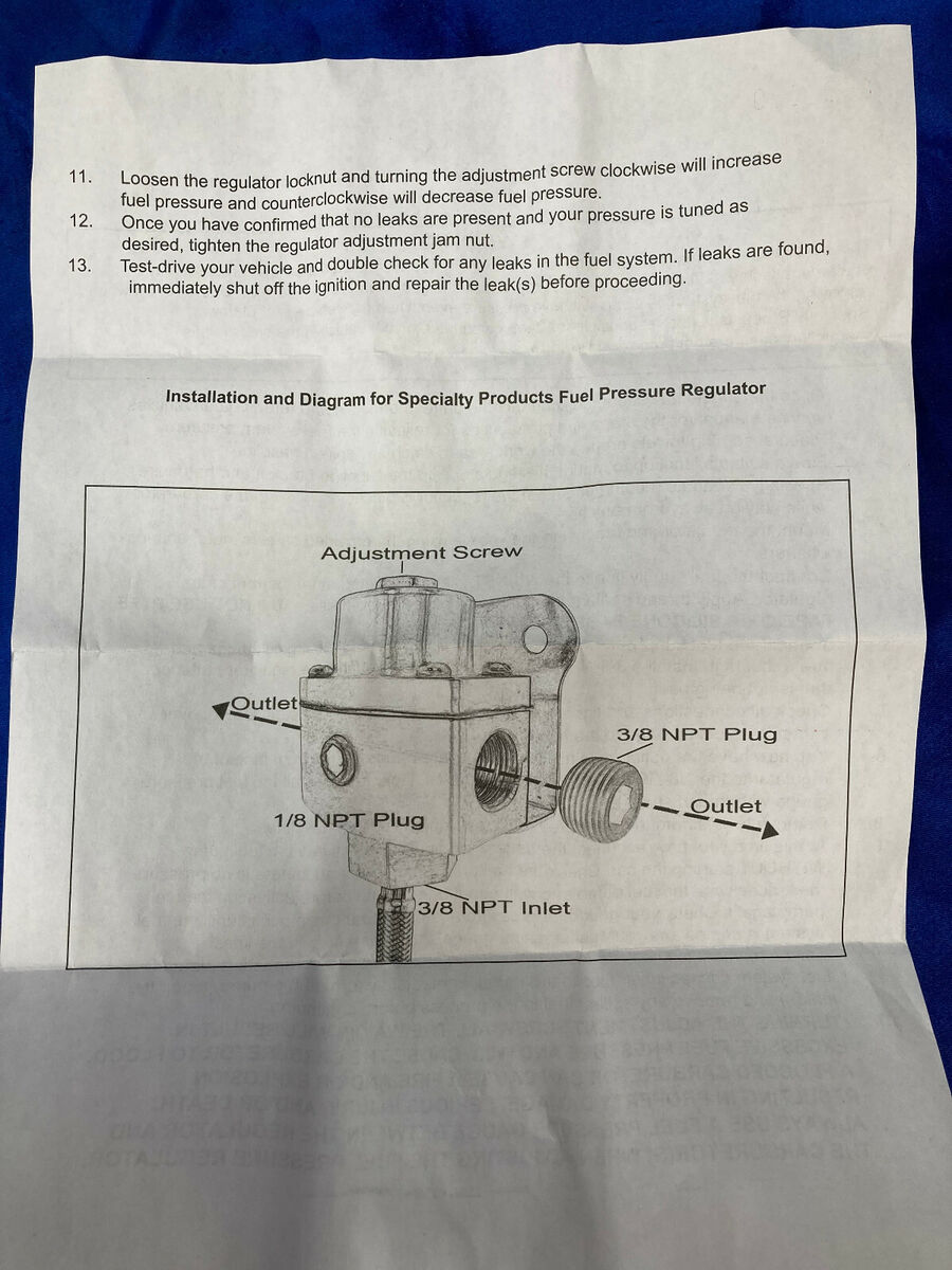 Specialty Products Fuel Regulator Adjustable High Pressure 5-12 Specialty Products Fuel Regulator Adjustable High Pressure 5-12