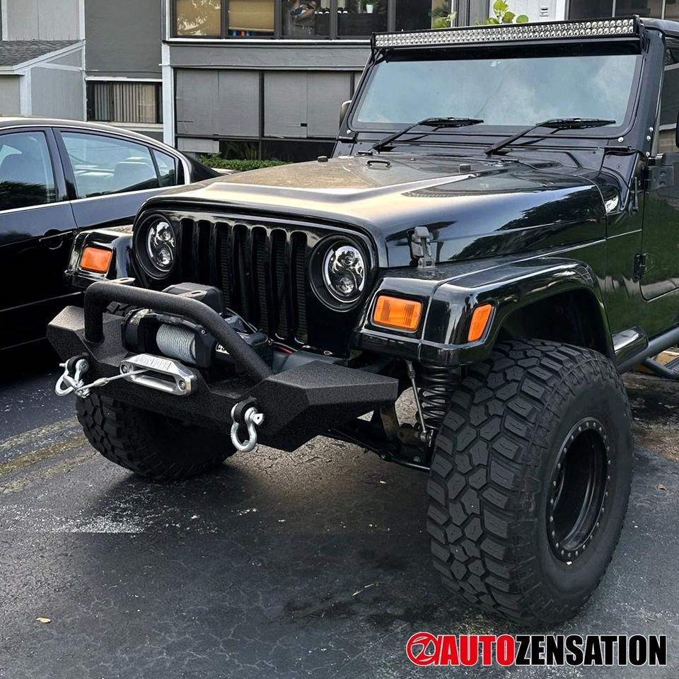Fit 1987-2006 Jeep Wrangler YJ TJ Front Bumper Guard w/ D-Ring+Winch Mount Plate Foto 3 de 4