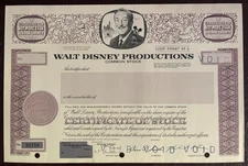 1986 WALT DISNEY PRODUCTIONS Stock Certificate - Unissued - VOID