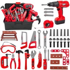 HYRENEE Kids Tool Set   48 Piece Toddler with Electronic Medium, Red