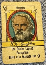 Vtg 1935 AUTHORS by RUSSELL CARD GAME Replacement Card 6 H W Longfellow