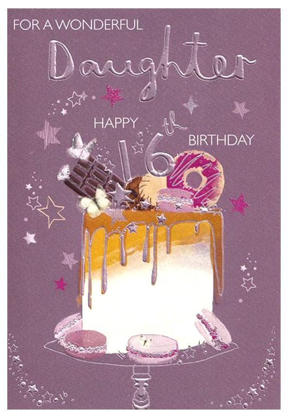 Birthday Card DAUGHTER 16th 16. **Nine Inch Foiled Card. Paper pages inside**