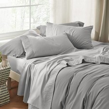 4pcs Soft Grey Sheet Set, Fitted Sheet with 2 Pillowcases for Bedding Home Gift