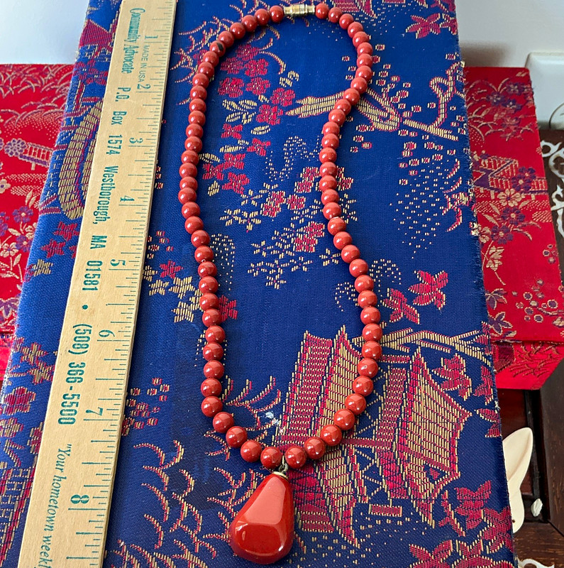 Orange Jasper Beaded Necklace, Teardrop Pendant, Magnetic Barrel Closure Boho
