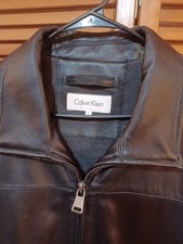 Chaqueta de cuero negra Calvin Klein para hombre XL clásica cremallera completa
