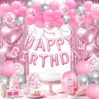 Pink Birthday Decorations Banner Confetti Balloons Fringe Curtain Heart Foil