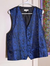 Jaifei Blue Paisley Brocade Suit Vest Size XL 4 Button Tuxedo Formal Wedding