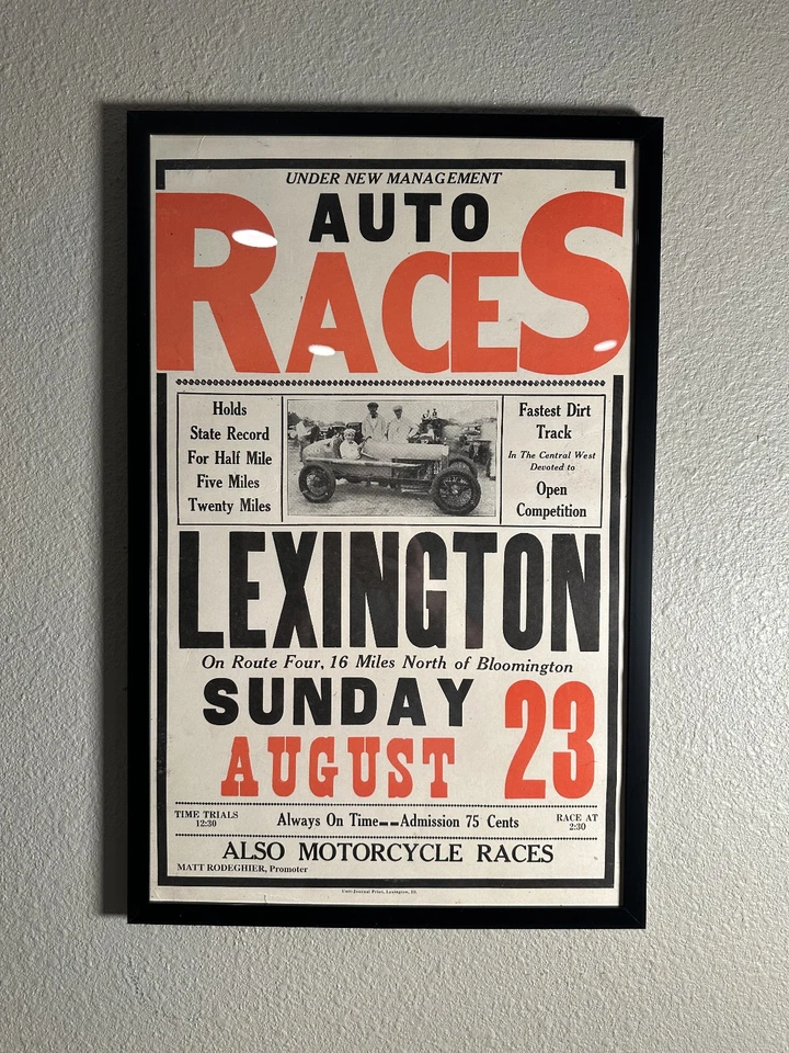 ¡Póster enmarcado Lexington Speedway Auto Racing de la década de 1930! Coche de carreras vintage 14x22 Foto 4 de 4