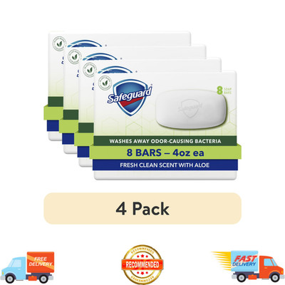 (4 Pack) Safeguard Bar Soap Fresh Clean Scent with Aloe, 4oz, White (8 Count)
