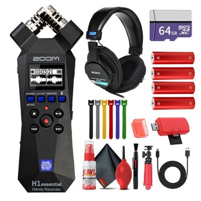 Zoom H1essential 2-Track 32-Bit Float Audio Recorder + Headphones, Bundle