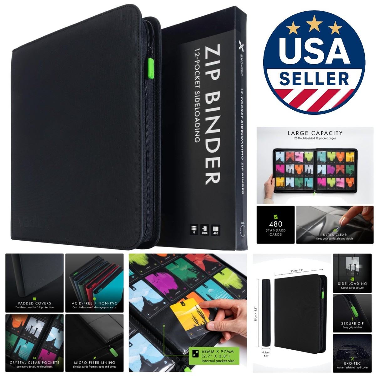 12 pocket trading card binder page measurement Amazon.com: Premium Zip Card Binder 12 Pocket, Fabmaker 912 Pockets Trading  Card Binder, PU Zipper Card Collection Album, Sturdy Side-Loading Card Book  Holder for Game & Sports Cards, Purple : Toys & main image 1