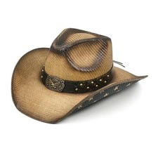 Straw Cowboy Hat for Women and Men Medium-Large Rustic Brown Eagle Star