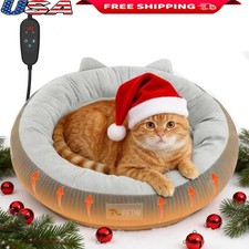 Heated Cat Bed Adjustable Temperature Timer Chew-Resistant Cozy Donut Design New