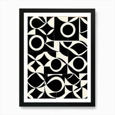 Mid Century Inspired Linocut, Black Framed Wall Art Poster Canvas Print Picture
