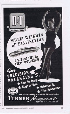 1950's Original Ads - D&T WHEEL WEIGHTS, TURNER MFG, KOKOMO, IN - 4 ADS!!!