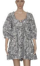 Free People Leopard Printed Pleated Cutout Puff Sleeve Tie Knot Mini Dress NWD S