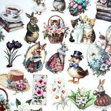 Vintage Victorian Style Easter Stickers Spring Junk Journal Collage Scrapbooking