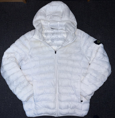 Herren Steppjacke Weiß Gr. M Polyester mit Kapuze Reißverschluss Logo