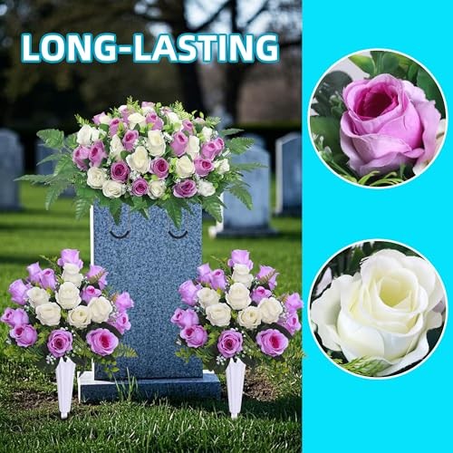 Artificial Cemetery Flower Saddles, Cemetery Memorial Flowers with Purple White - Picture 6 of 7