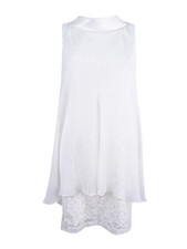SL Fashions Women's Sequined Lace Overlay Shift Dress (2, New Ivory)
