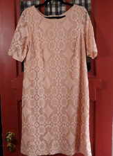 Madison Leigh Women's Classic Peachy Pink Lace Overlay Midi Dress Size 14