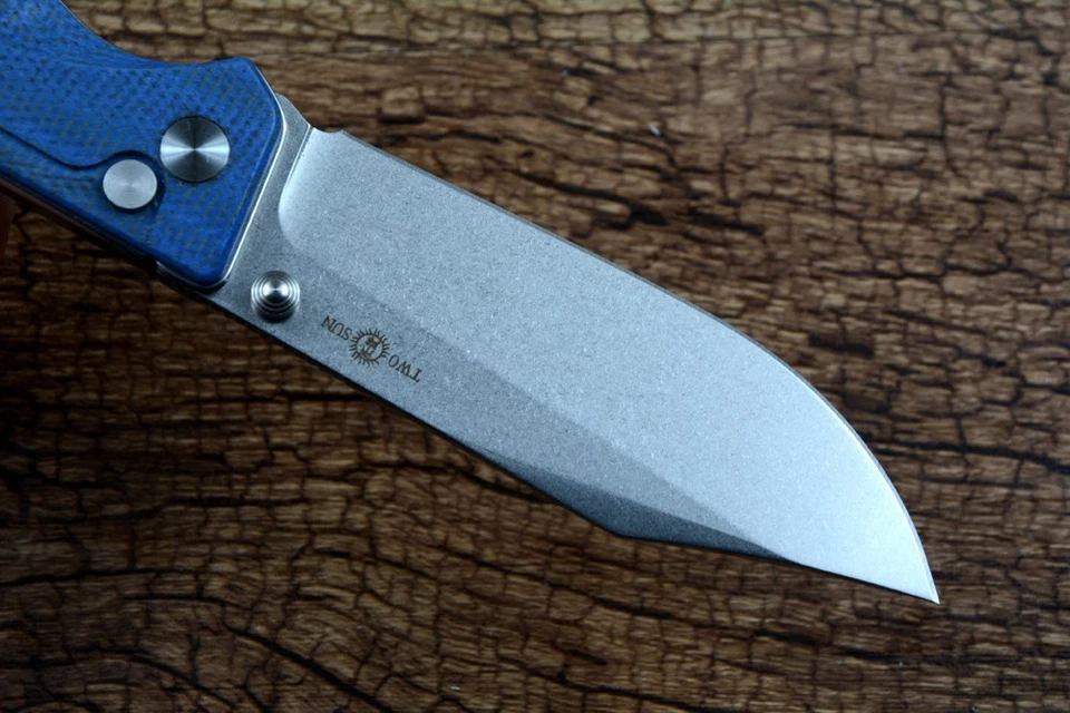 Navaja de Bolsillo Plegable TWOSUN 14C28N Hoja Cerámica Rodamiento de Bolas Azul Micarta TS495 Foto 2 de 4