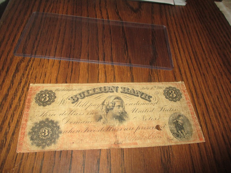 1862 $3 BULLION BANK - WASHINGTON DC  DATED JULY 4, 1862 OBSOLETE CURRENCY