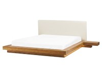 Led Bett Kunstleder Holzoptik Hellbraun 2 Nachttische Lattenrost 160X200 Cm Zen