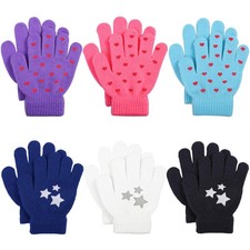 6 Pairs Kids Warm Magic Gloves Winter Stretchy Knit Gloves for Boys Girls