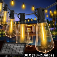 100FT Solar String Lights Outdoor Waterproof 30 2 Shatterproof ST38 LED Bulbs US