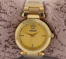 Pre-Owned VERSACE Yellow Dial Gold Plated Case Women Wristwatch Steel Band