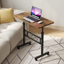 Folding Laptop Mobile Standing Desk with Wheels Height Adjustable Rustic Brown
