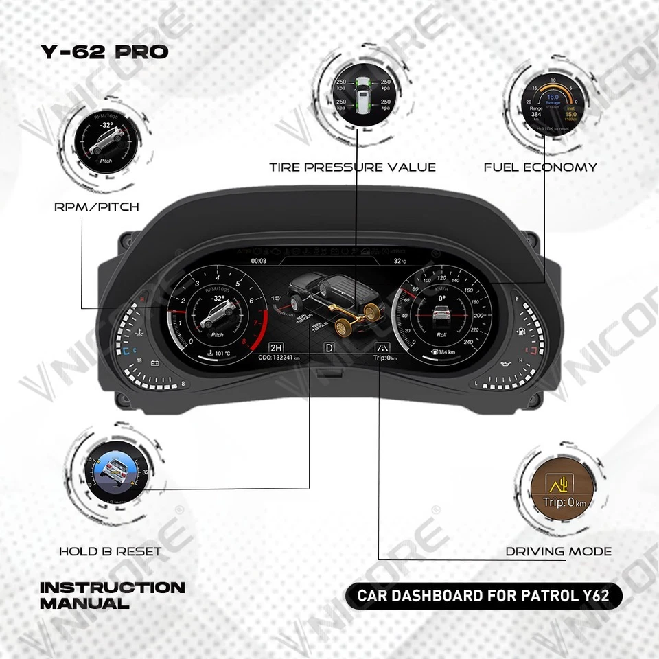 For Nissan Patrol Y62 2010-2021 Car LCD Dashboard Digital Cluster Panel Virtual - image 2 of 4