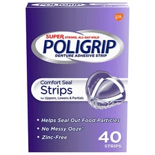 Super Poligrip Strips 40 Ct - All Day Comfort Denture Adhesive
